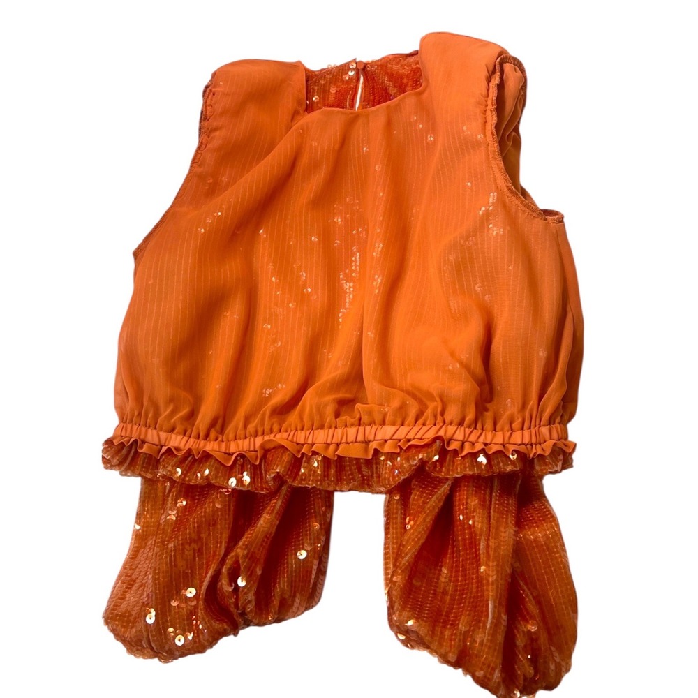 JCrew Orange Sequin Balloon Sleeve Cropped Blouse Top women Small festival - Picture 16 of 16